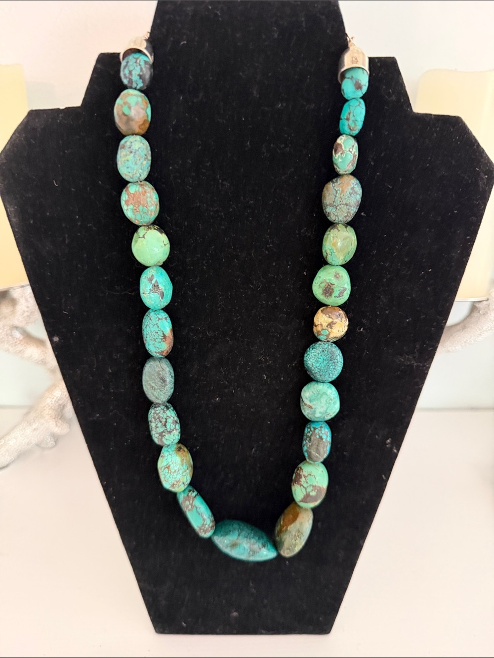 Vintage Jay King Turquoise DTR 925 Green Matrix Beaded Necklace women’s jewelry